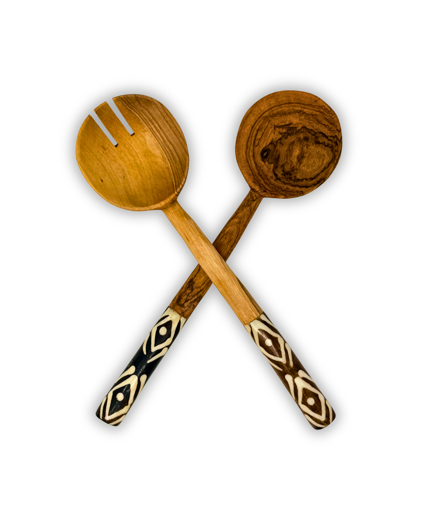 2-Tone Olive Batik Bone Salad Server (Set of 2)