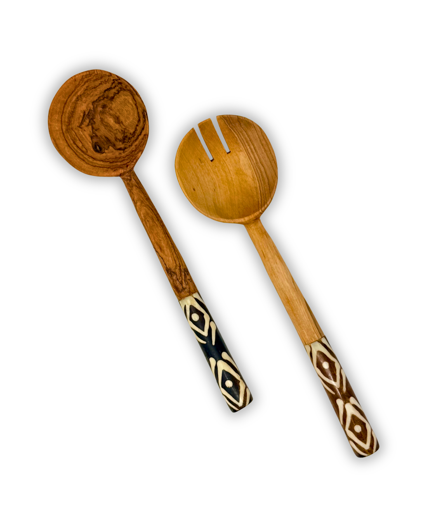 2-Tone Olive Batik Bone Salad Server (Set of 2)