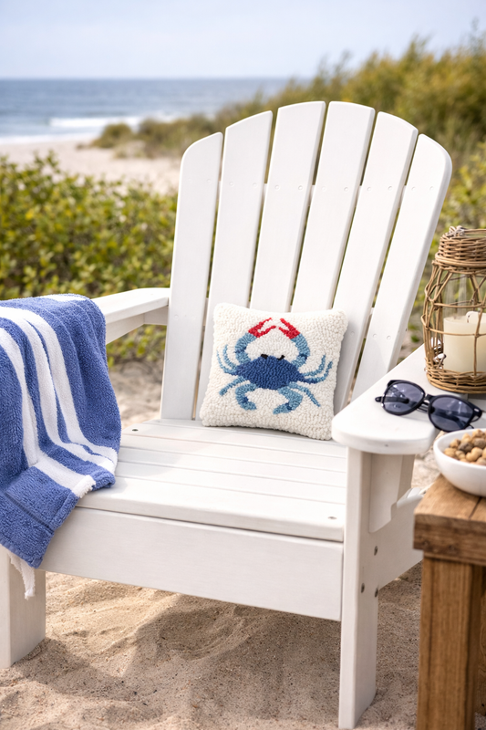 Blue Crab Hooked Pillow (8"x8")