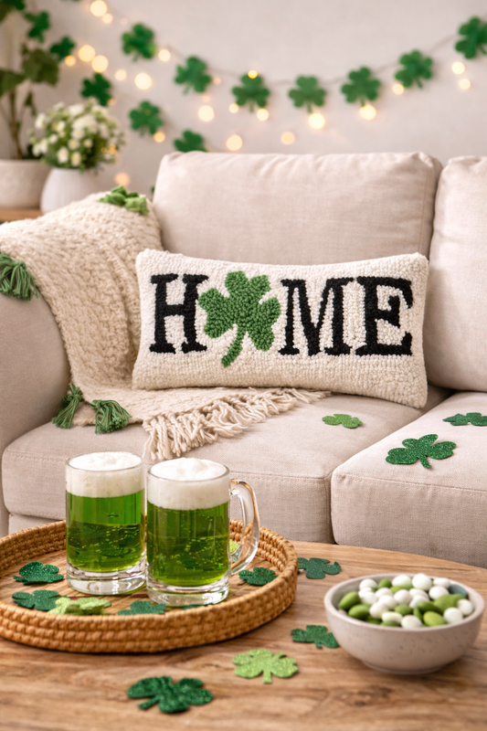 Shamrock Home Hooked Pillow (6"x12")