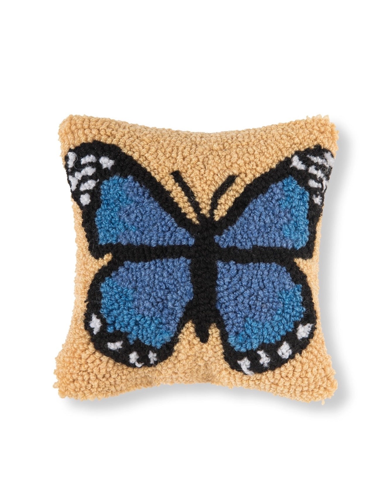 Blue Butterfly Hooked Pillow (8"x8")