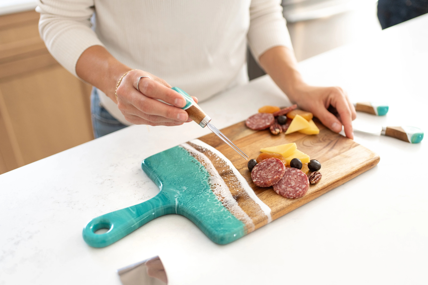 Caribbean Blue Resin Coated Charcuterie Board