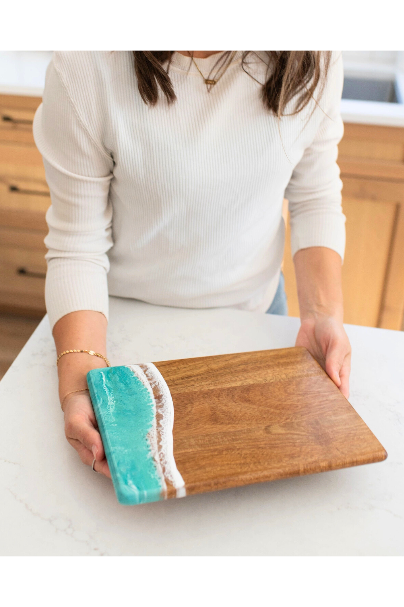 Caribbean Blue Resin Coated Rectangle Charcuterie Board