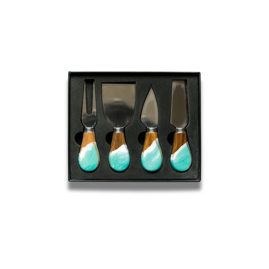 Caribbean Blue Resin Coated Cheese Knifes (Set of 4)