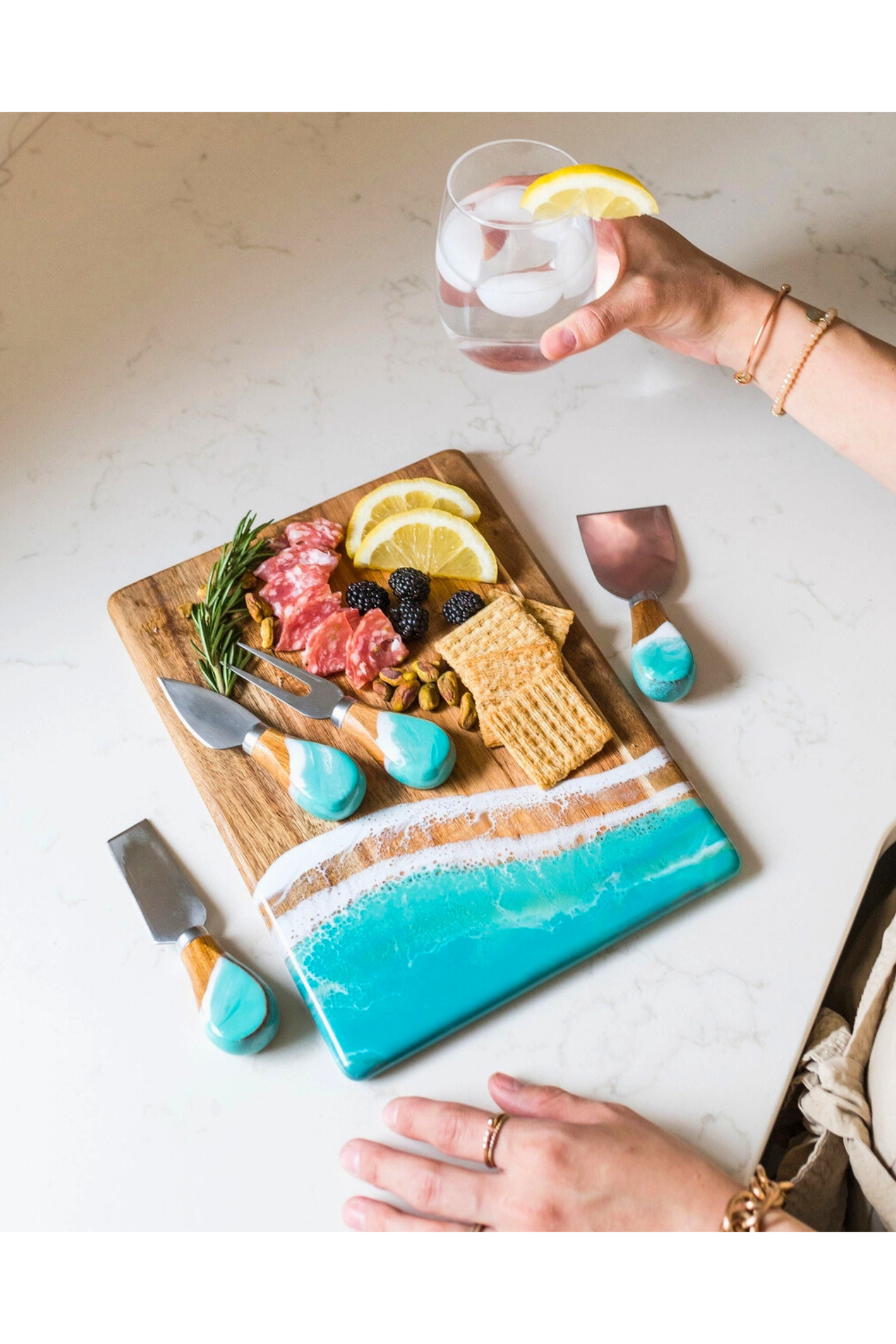 Caribbean Blue Resin Coated Cheese Knifes (Set of 4)