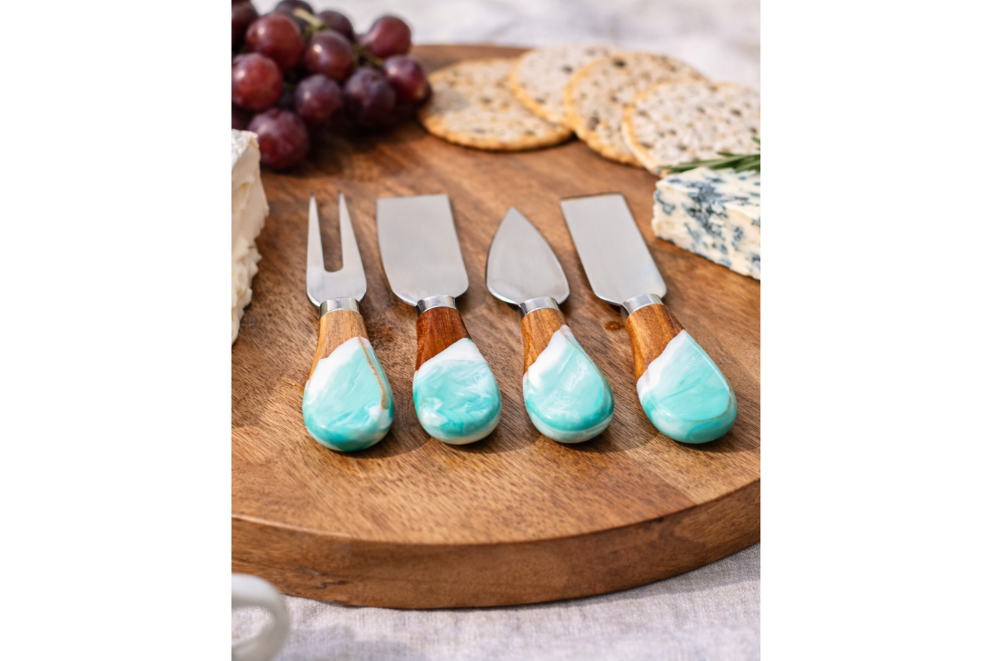 Caribbean Blue Resin Coated Cheese Knifes (Set of 4)