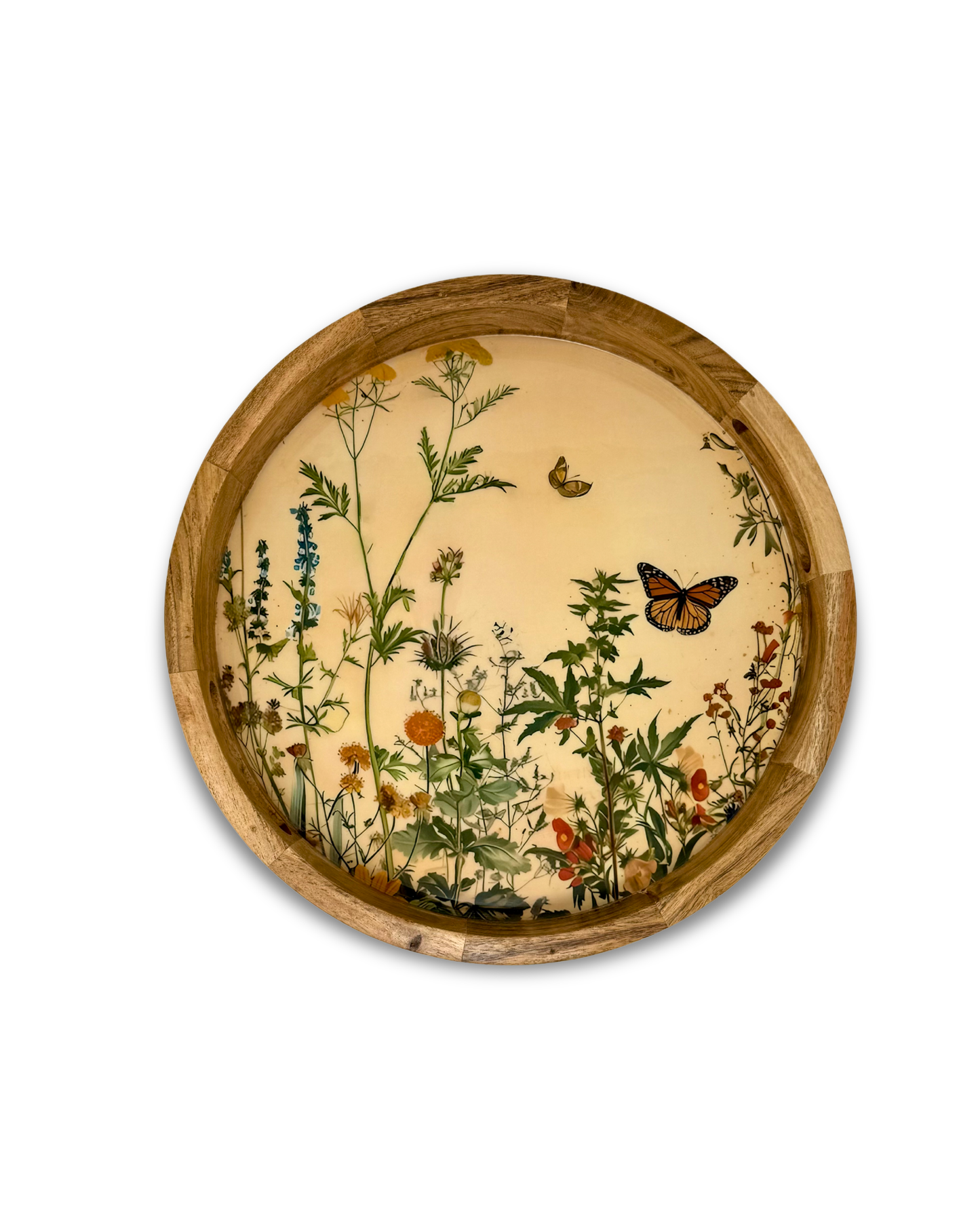 Butterfly Garden Round Serving Tray