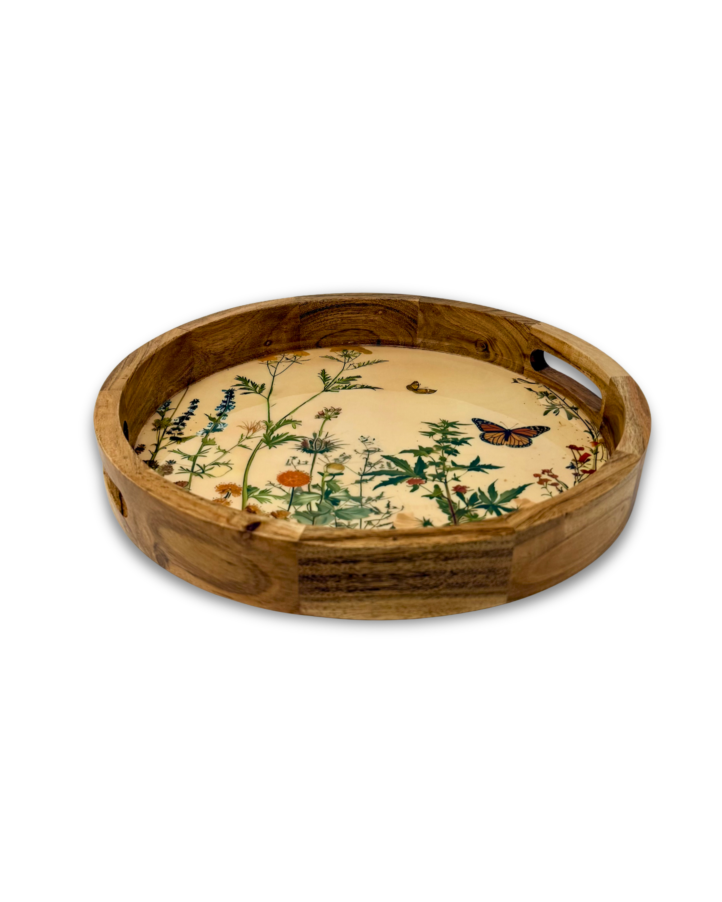 Butterfly Garden Round Serving Tray
