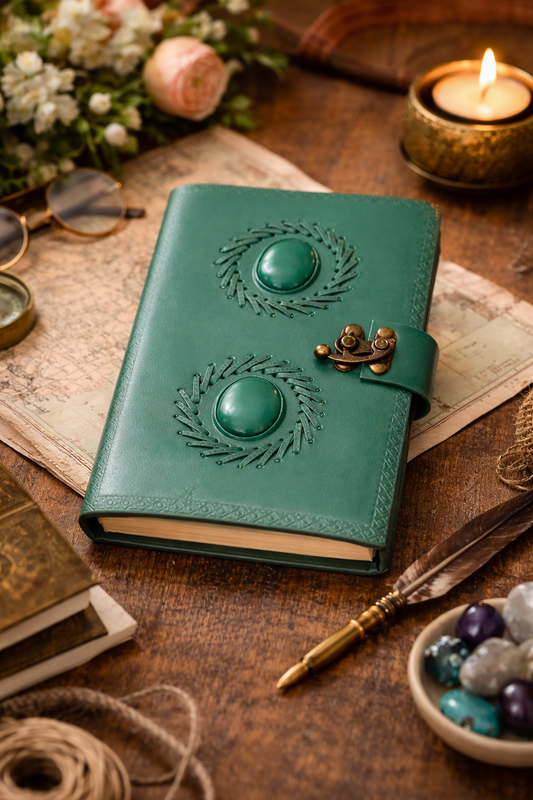Adah Green Jewel Leather Notebook