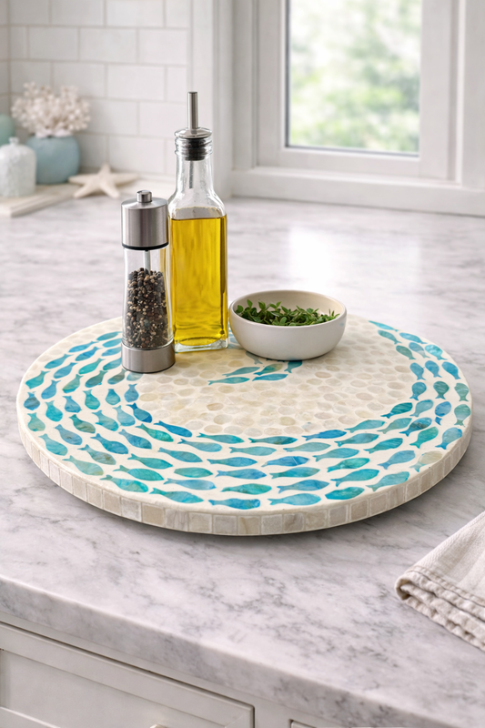 Fish Mother of Pearl Lazy Susan