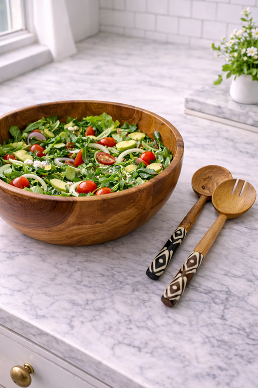 2-Tone Olive Batik Bone Salad Server (Set of 2)