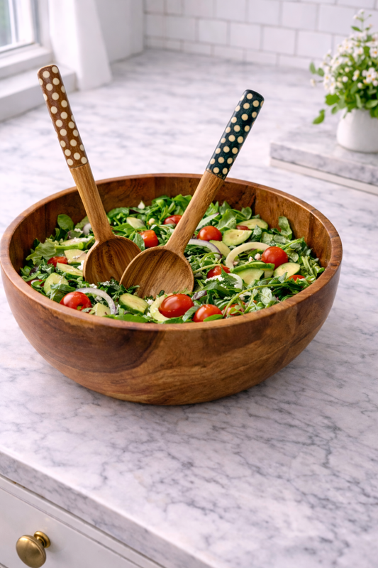 2-Tone Polka Dot Twisted Olive Batik Bone Salad Server (Set of 2)