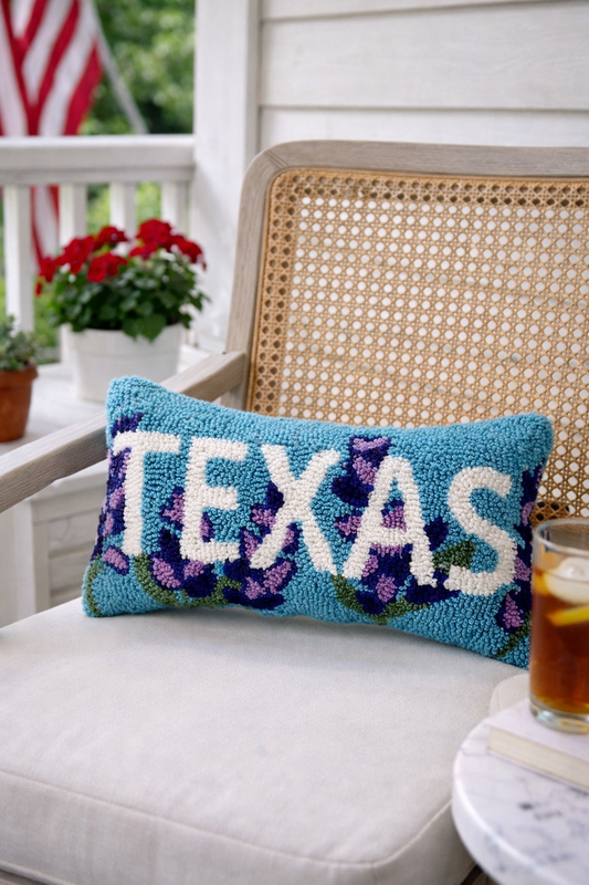 Texas Blue Wool Hook Pillow (9"x15")