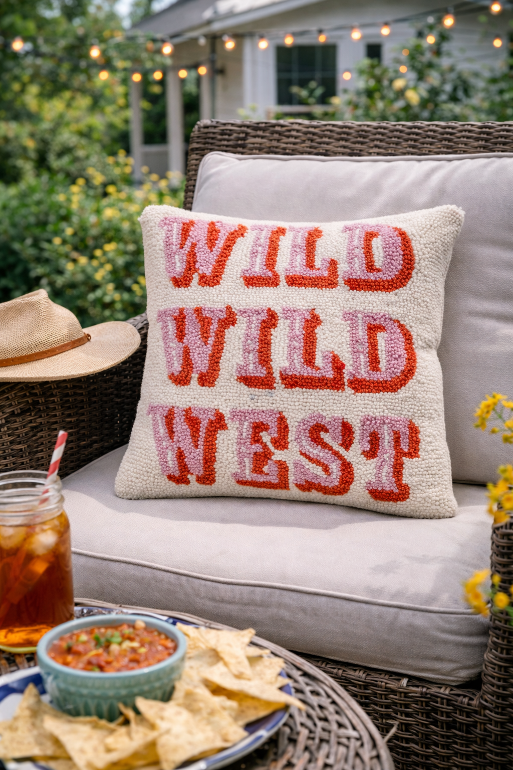 Wild Wild West Wool Hook Pillow (14"x14")
