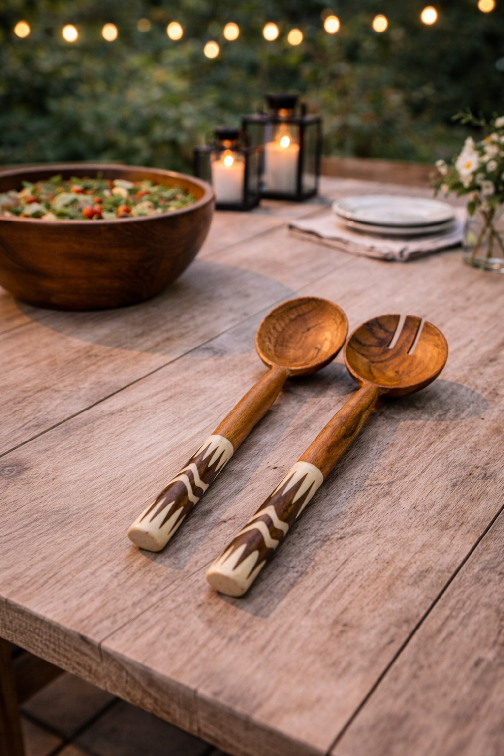 African Batik Olive Wood Salad Server (Set of 2)