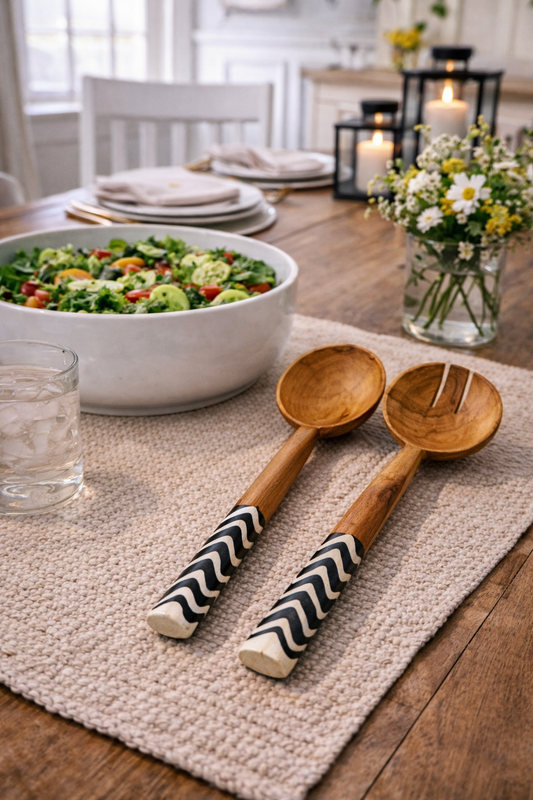 Adamu Olive Batik Bone Salad Server (Set of 2)