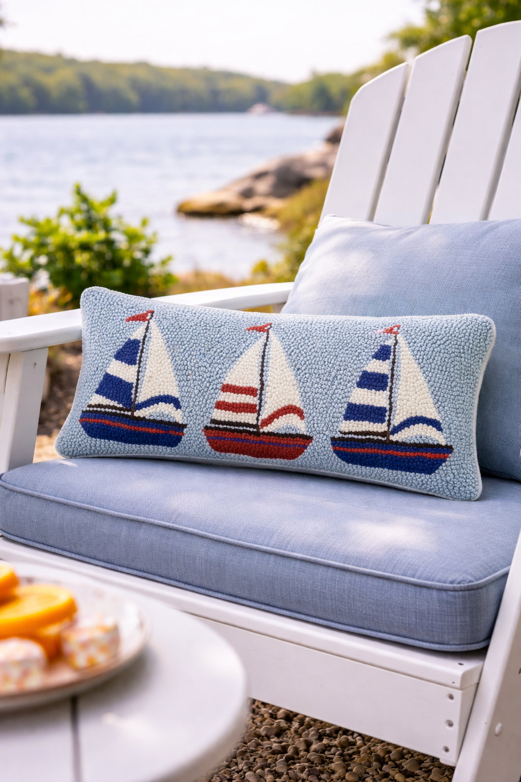 Sailboats Wool Hook Pillow (20x8)