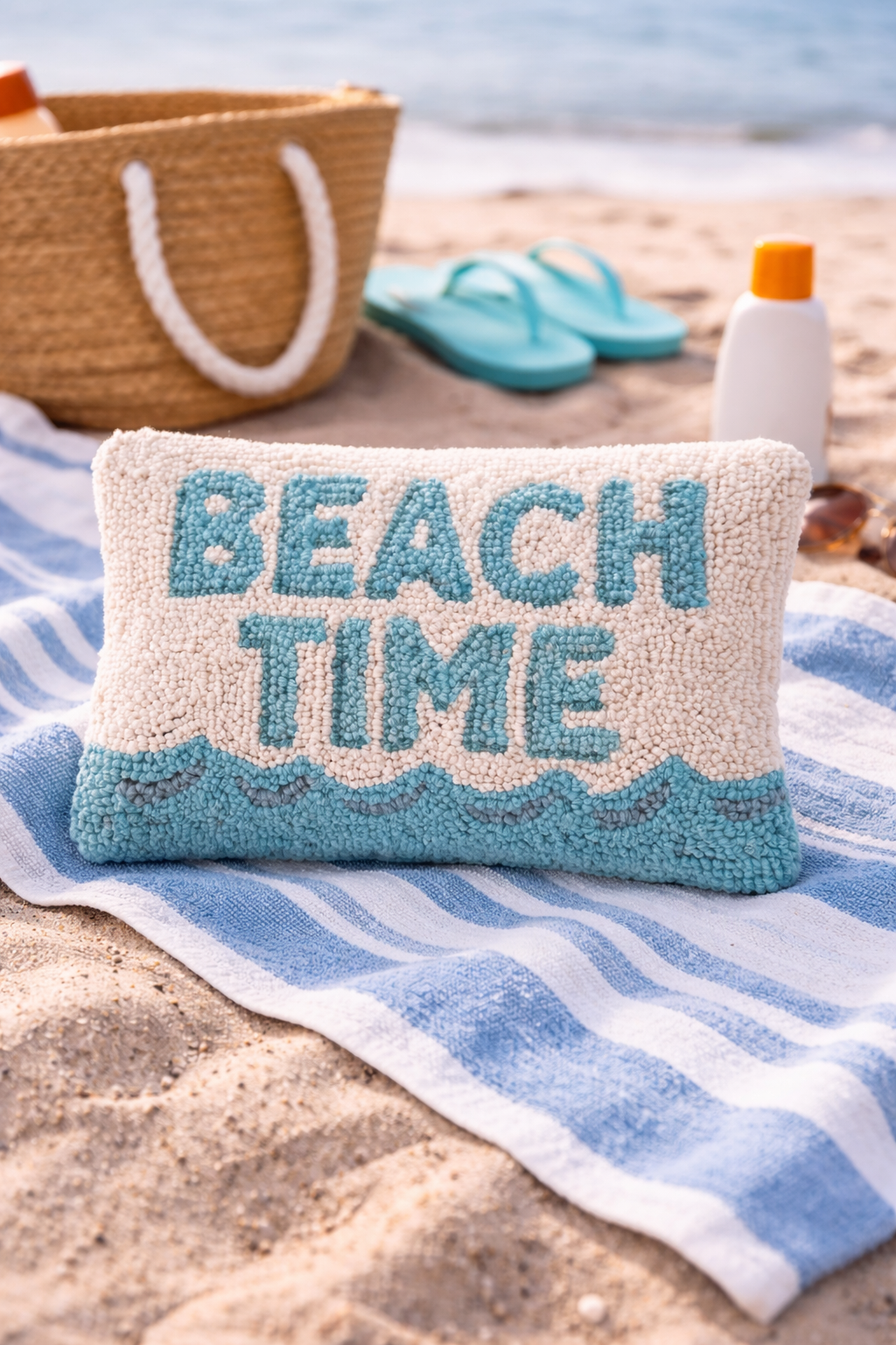 Beach Time Wool Hook Pillow (8x12)