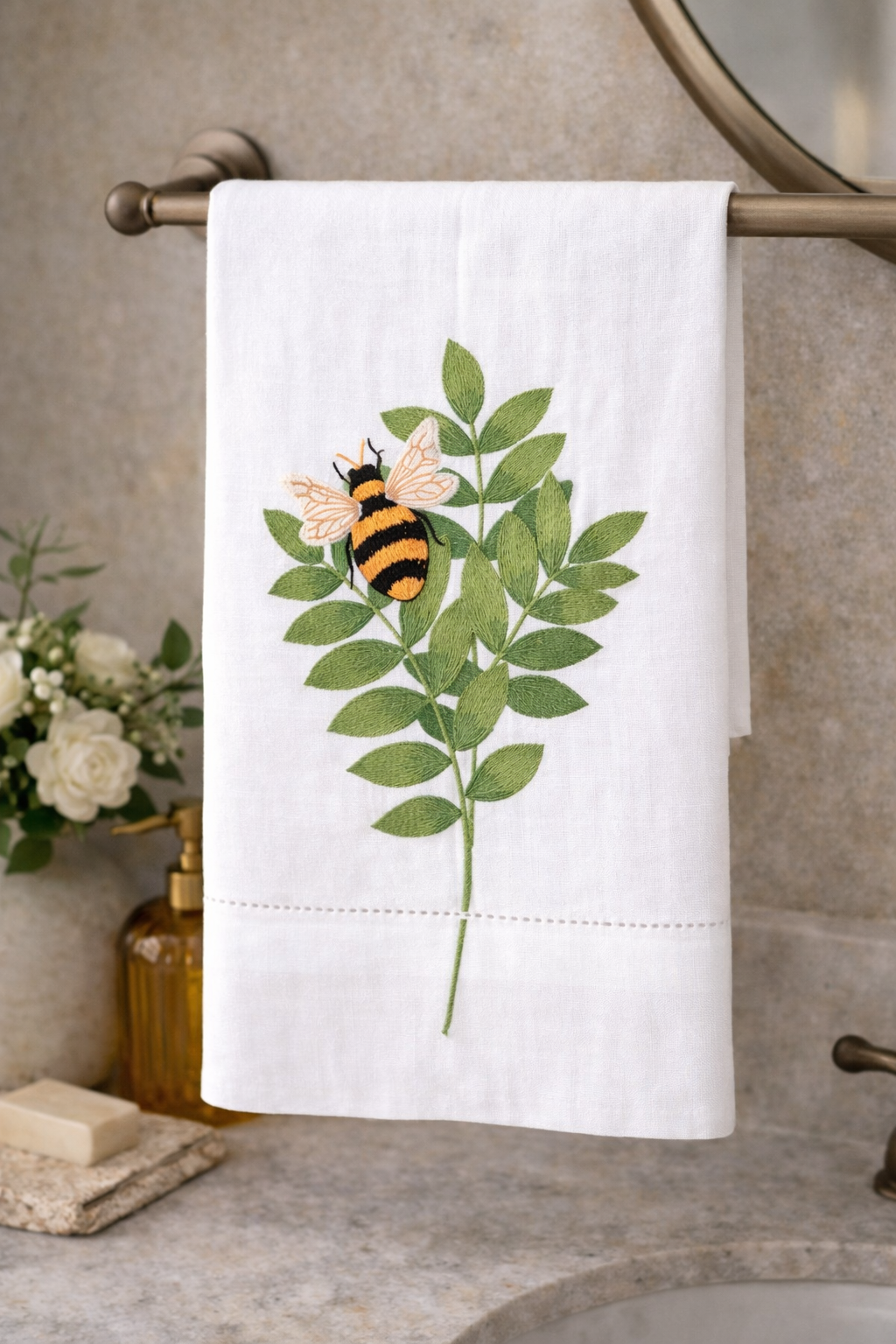 Bumble Bee Embroidered Hand Towel