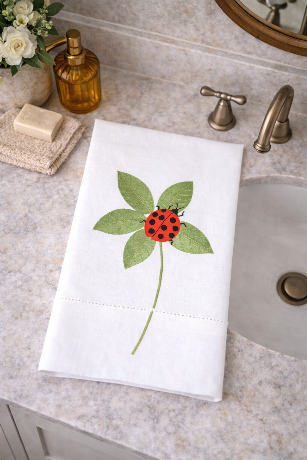 Ladybug Embroidered Hand Towel