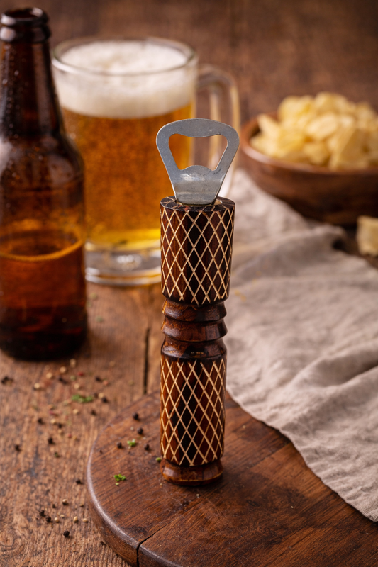 African Cross Hatch Tiki Bone Bottle Opener