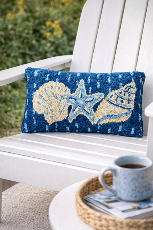 Three Shells Wool Hook Pillow (16"x9")