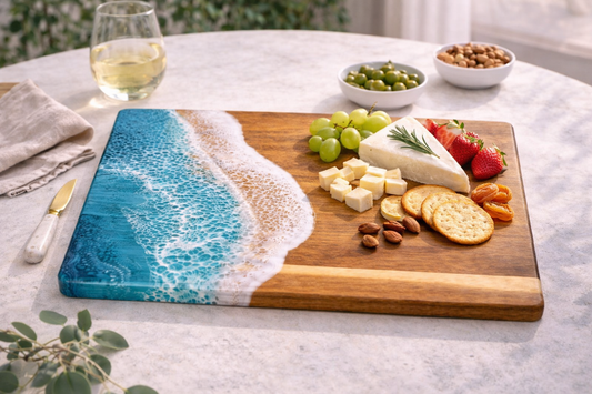 Ocean Blue Resin Coated Rectangle Charcuterie Board