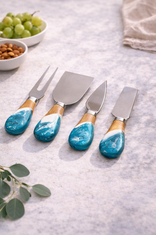 Ocean Blue Resin Coated Cheese Knifes (Set of 4)
