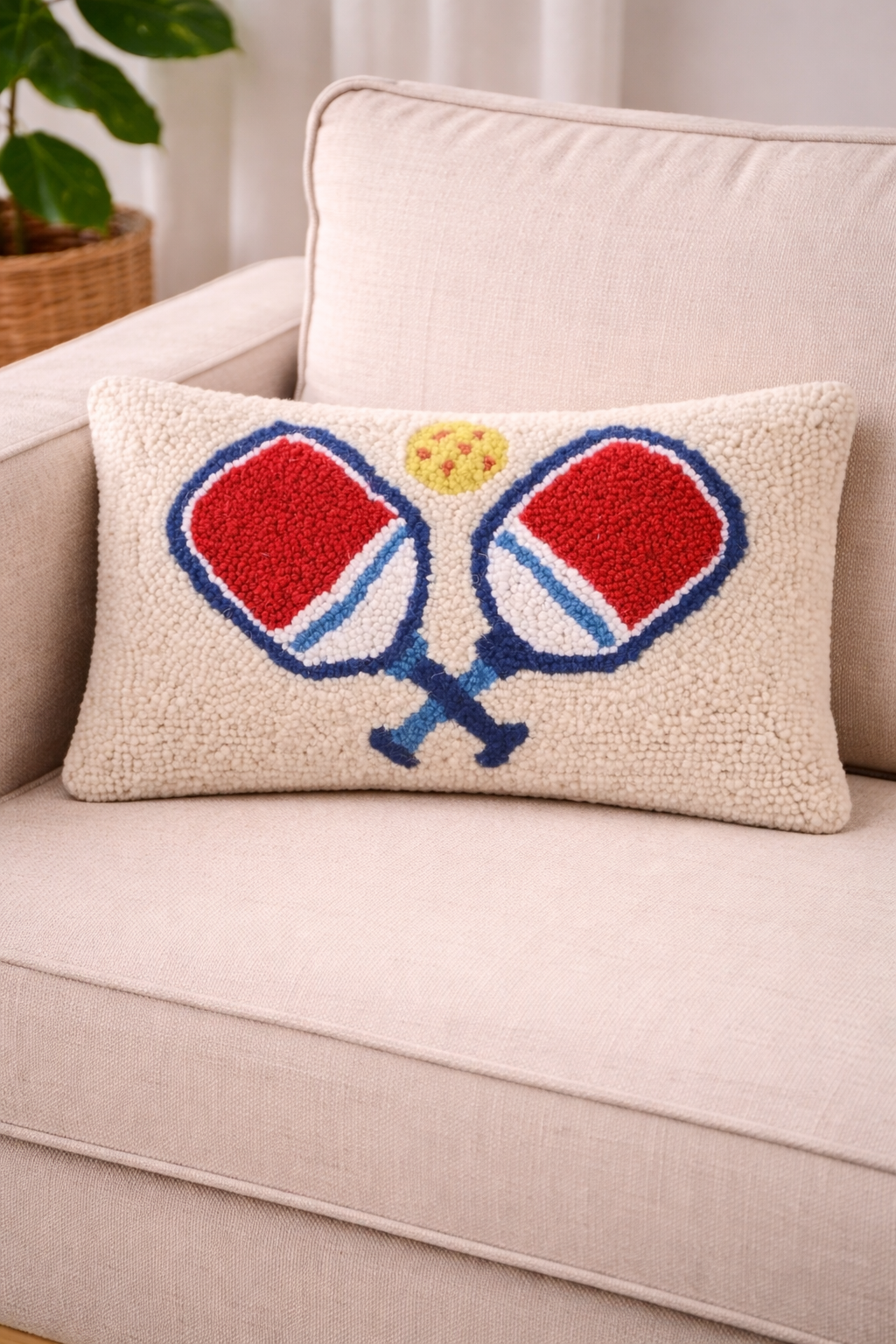 Pickleball Wool Hook Pillow (16" x 9")