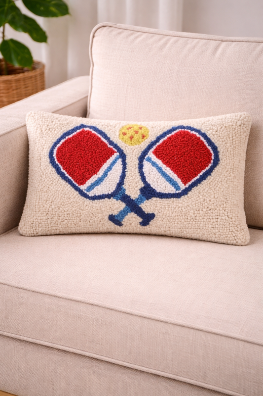 Pickleball Wool Hook Pillow (16" x 9")