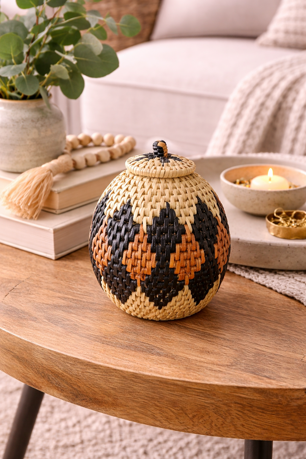 African Zulu Mini Lidded Basket 7"