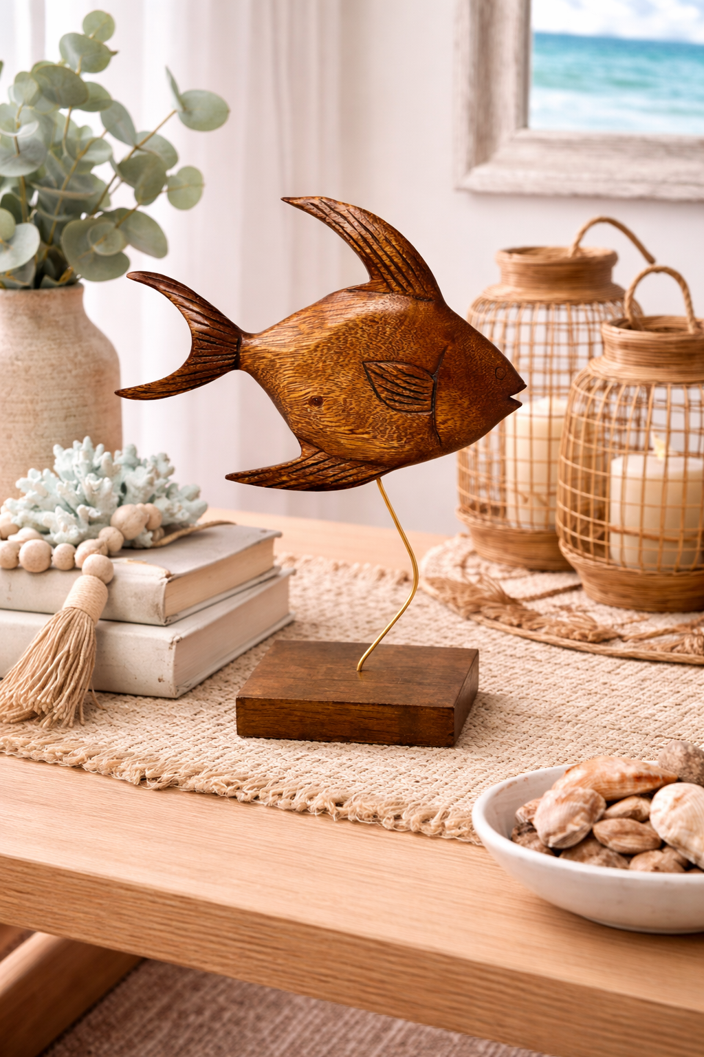 Wood Fish Tabletop Sculpture