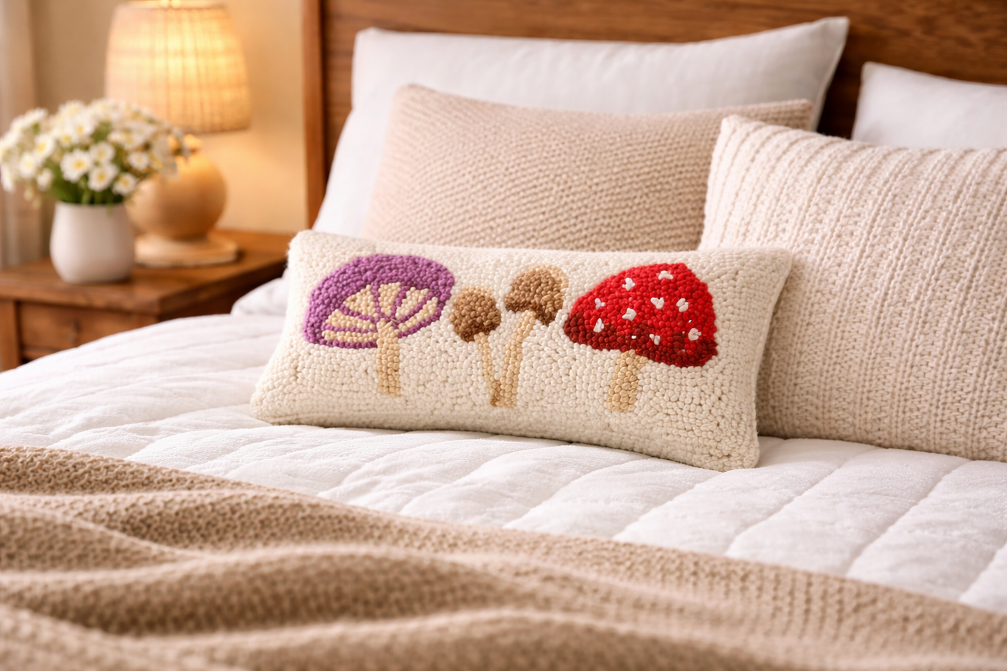 Mushroom Trio Hook Pillow (12"x5")