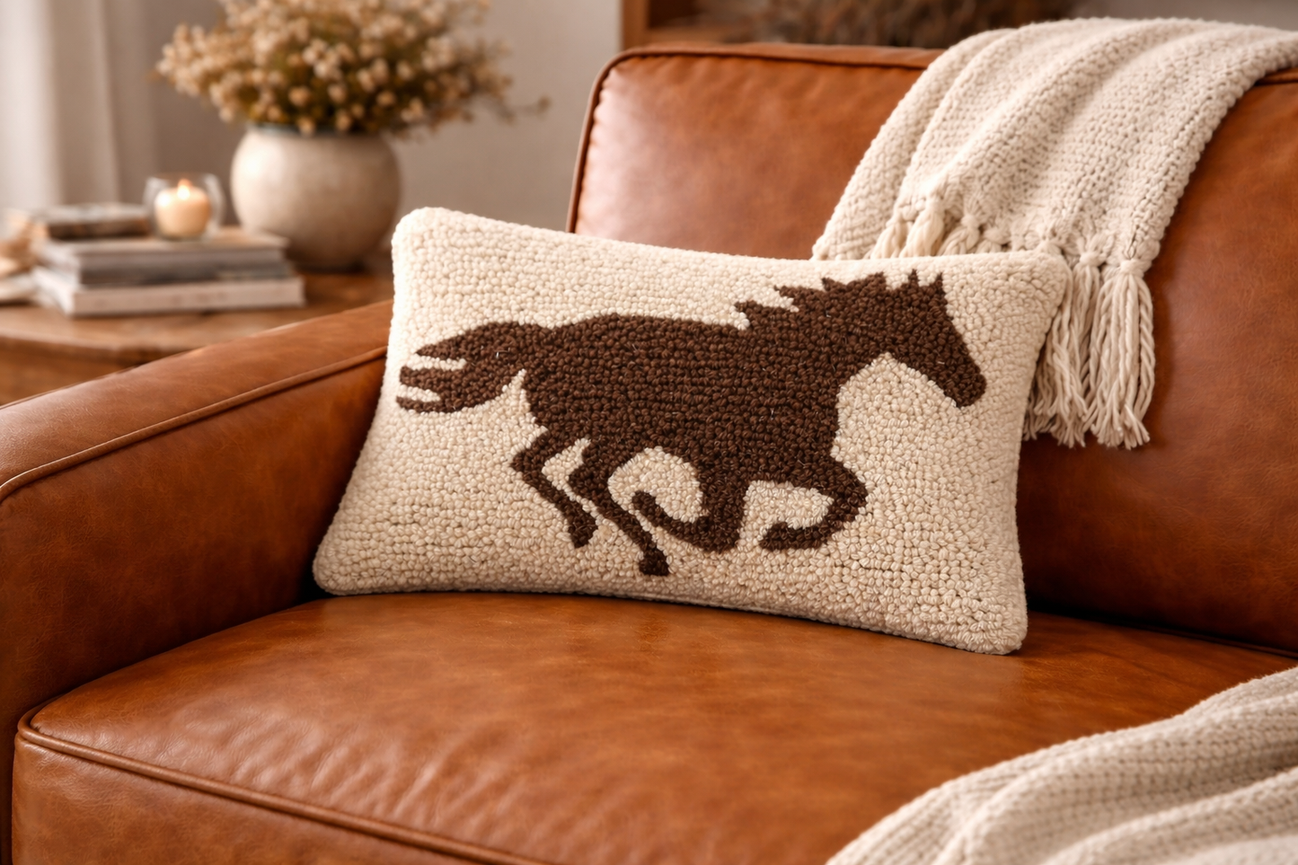 Stallion Wool Hook Pillow (12" x 8")