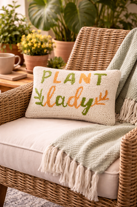 Plant Lady Wool Hooked Pillow (12"x8")