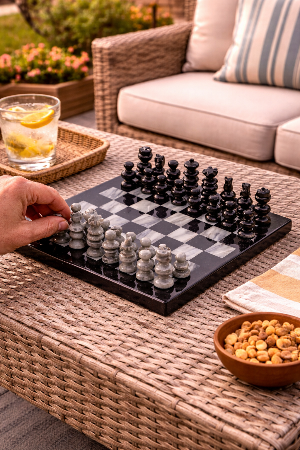 Handmade Black/Grey Battle Marble Chess Set