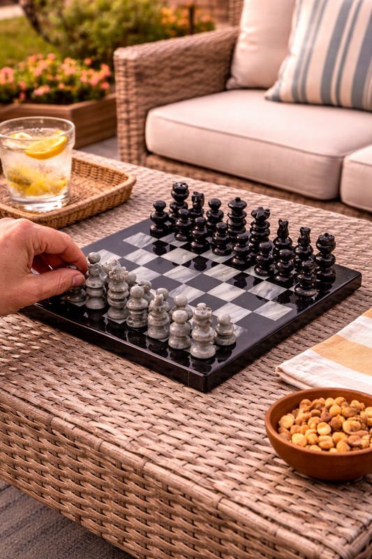 Handmade Black/Grey Battle Marble Chess Set