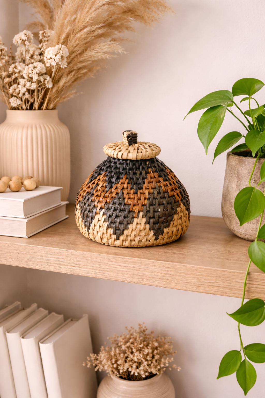African Zulu Mini Lidded Basket 5"