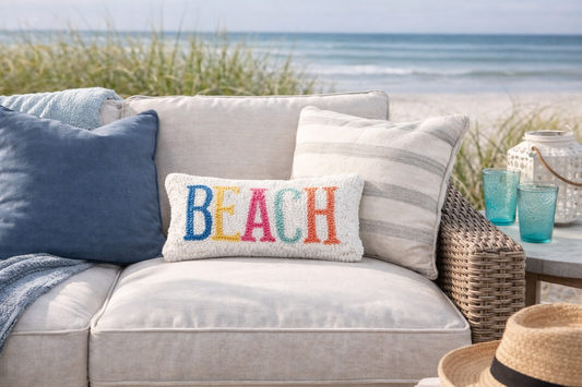 Beach Hooked Pillow (6"x12")