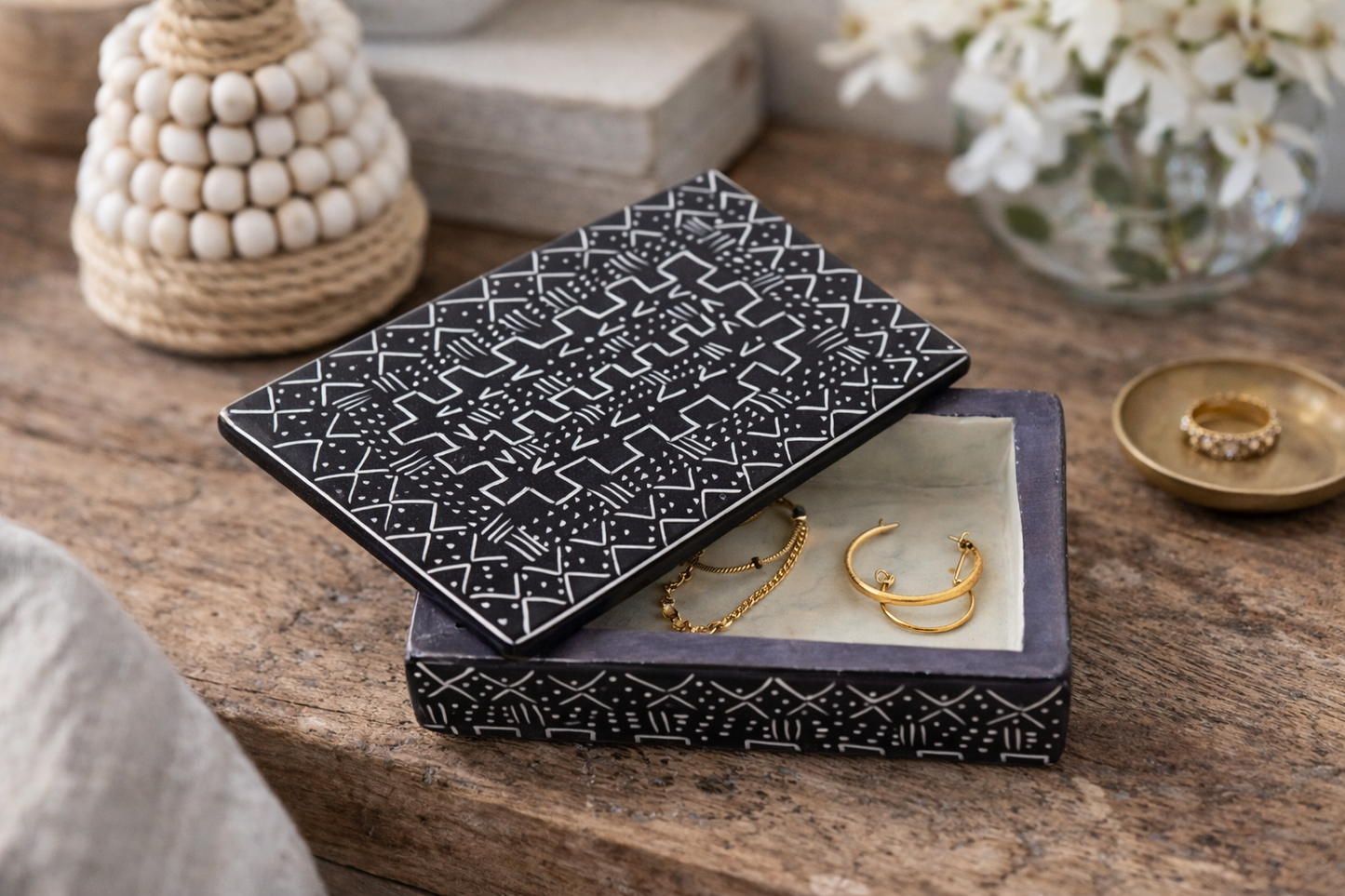 Tribal Etching Soapstone Box