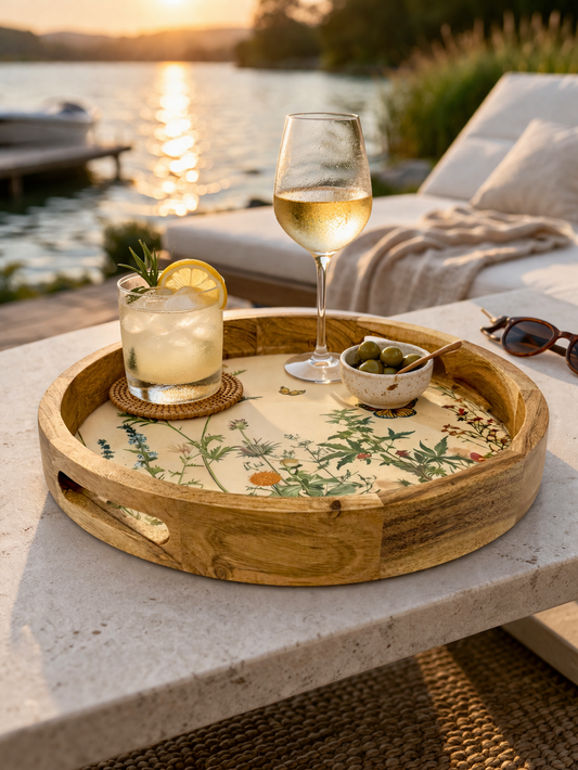 Butterfly Garden Round Serving Tray