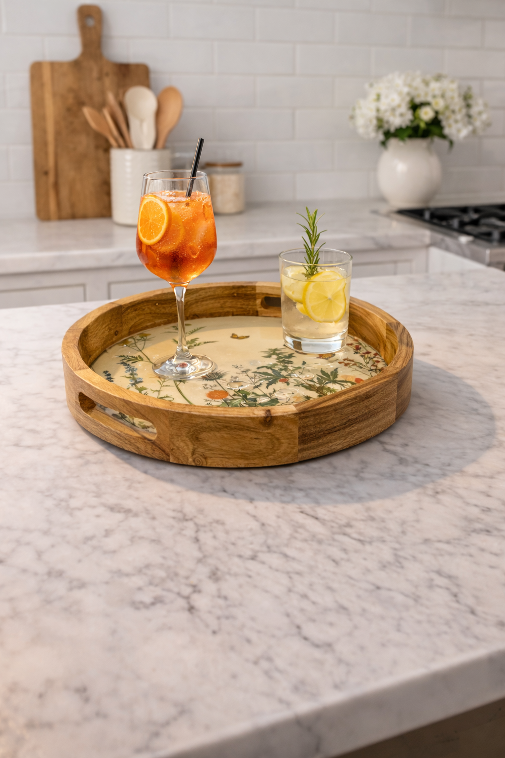 Butterfly Garden Round Serving Tray