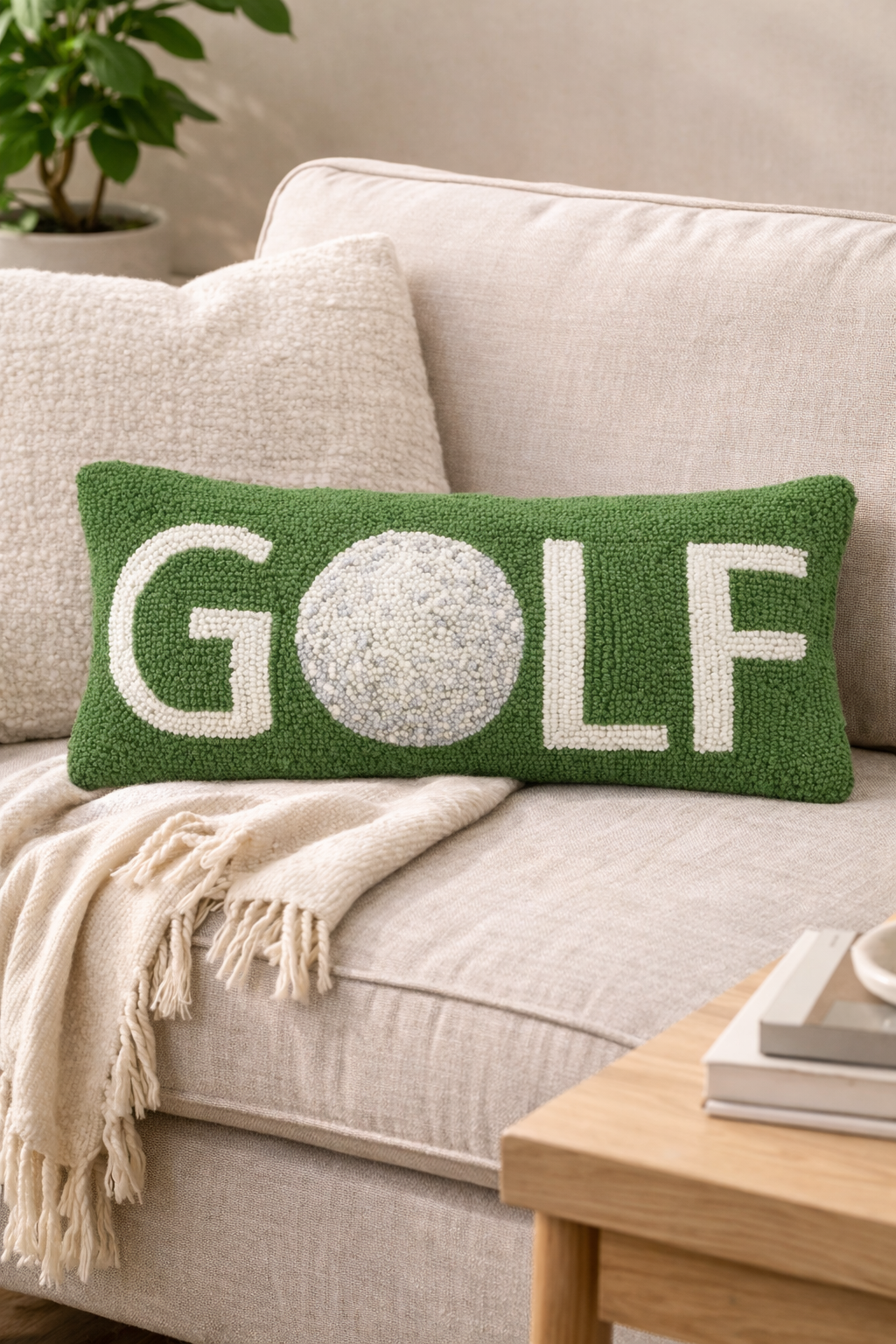 Golf with Ball Wool Hook Pillow (18"x9")