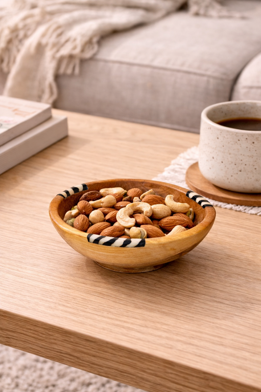 Olive Wood Bowl with Batik Stripe Bone Inlay
