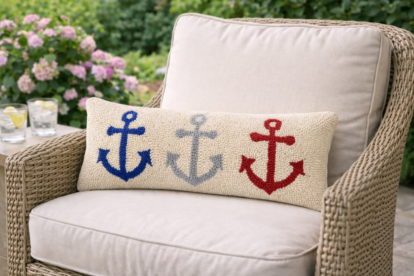 Anchor Trio Wool Hook Pillow (8"x22")