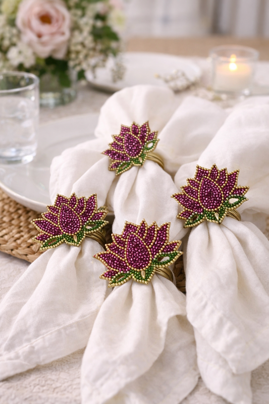 Lotus Beaded Napkin Rings (Set of 4)