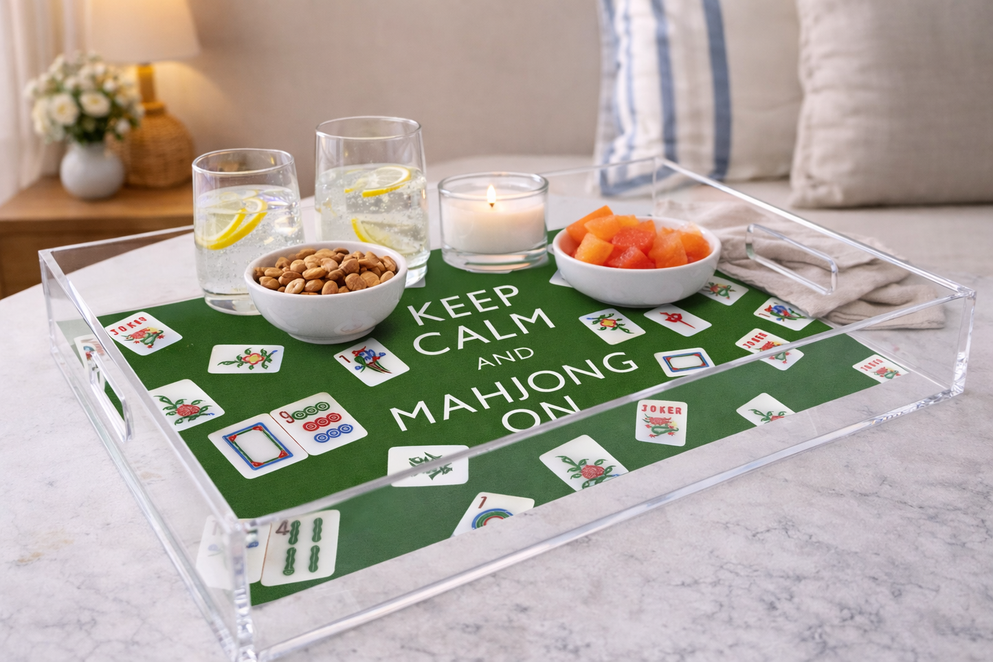 Keep Calm and Mahjong On Lucite Tray