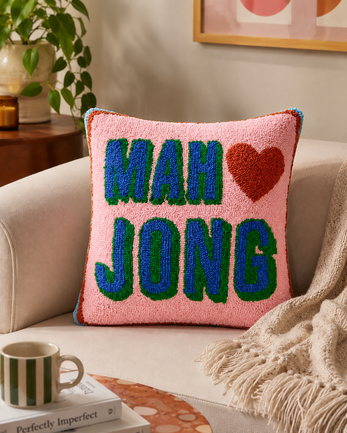 Mahjong Wool Hooked Pillow (16x16)