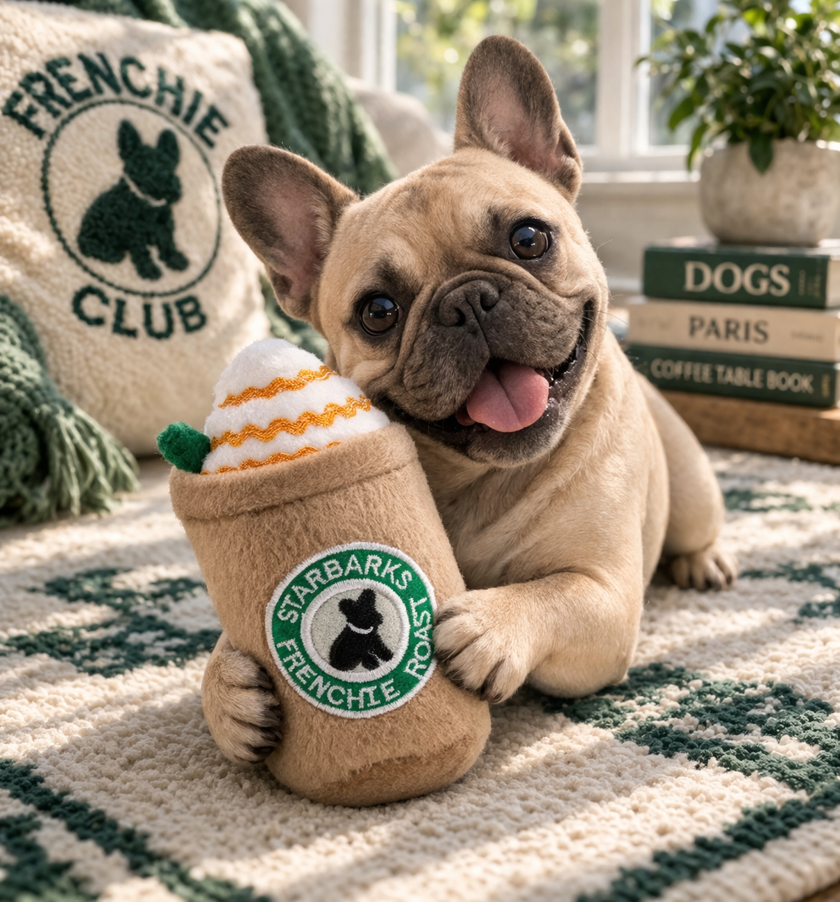 Starbarks Frenchie Roast w/ Straw Squeaker Dog Toy (Large)