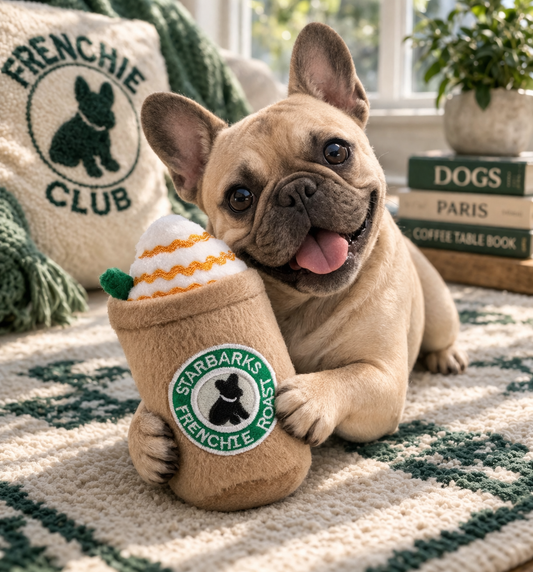 Starbarks Frenchie Roast w/ Straw Squeaker Dog Toy (Large)